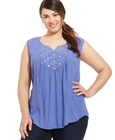 Style And Co Plus Size Sleeveless Beaded Top In Blue Orchid Blue Lyst