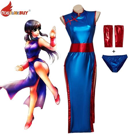 Dragon Goku Anime Dragonballs Chichi Cosplay Costume Sexy Cheongsam Split Dress Blue Longuette