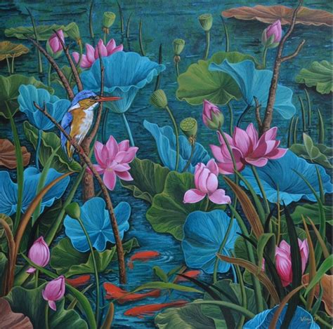 Lotus Pond Painting Lotus Pond Acrylic Painting