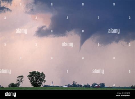 Usa Illinois Roanoke Tornado Funnel Cloud Forms Above Farmland East Of