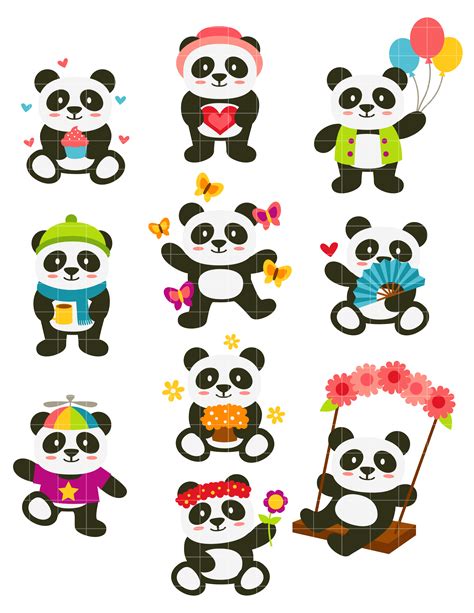 Happy Panda Set Semi Exclusive Clip Art Set For Digitizing And More