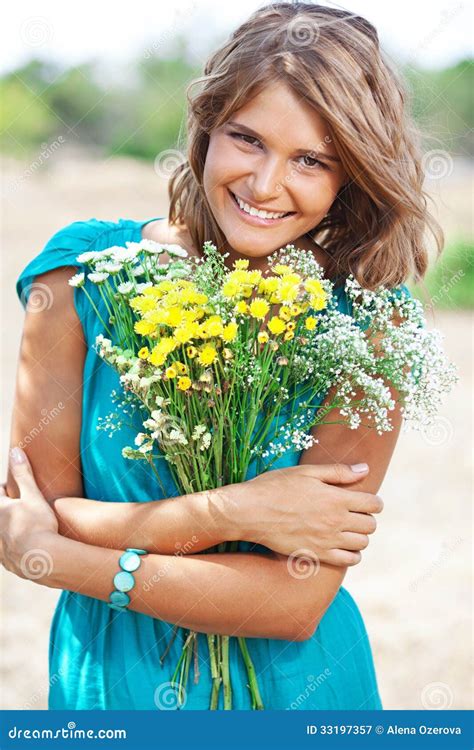 Girl Holding Bouquet Of Flowers Stock Image Image Of Female Herbal 33197357
