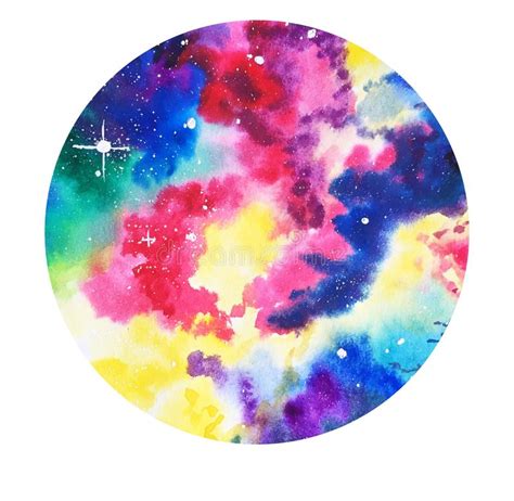 Galaxy Rainbow Colors Background Watercolor In Circle Stock
