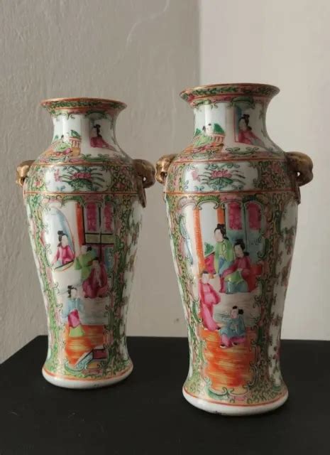 Coppia Vasi Porcellana Cinesi Cina Canton Antique Pair Vases Chinese