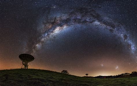 Galaxy Milky Way Night Stars Radio Telescope Grass Hd Wallpaper