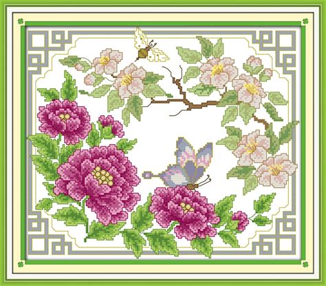 Aida 14, cream 167w x 164h stitches size(s): Joy sunday flower style Butterflies on flowers easy ...