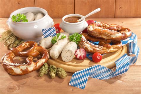 Bavarian Veal Sausage Breakfast Stock Image Image Of Munich Mustard