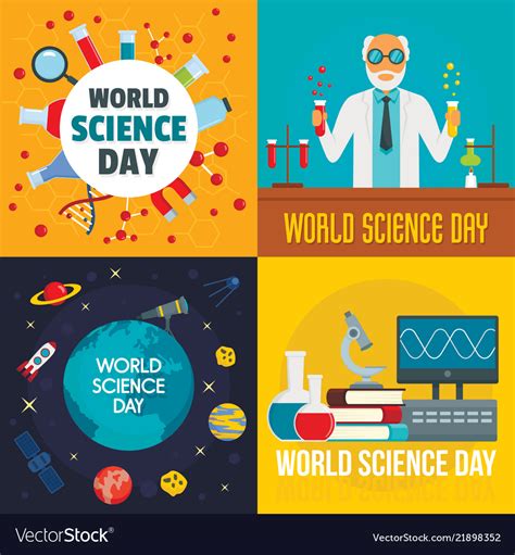 Science Day Banner Set Flat Style Royalty Free Vector Image