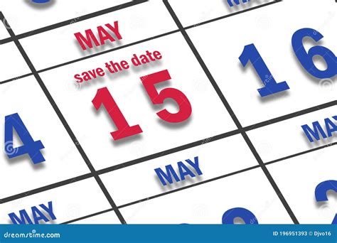 May 15th Day 15 Of Month Date Marked Save The Date On A Calendar