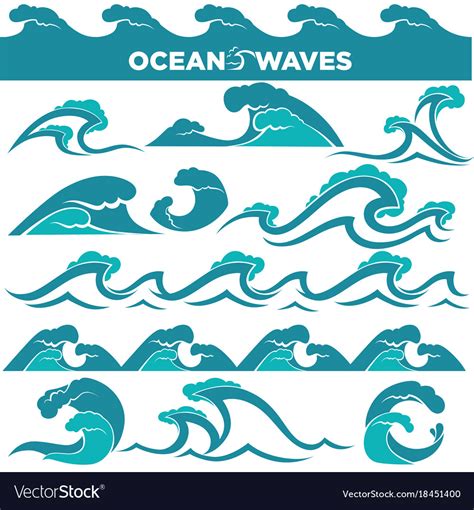 Waves Icons Of Water Tidal Gale Blue Ocean Wave Vector Image