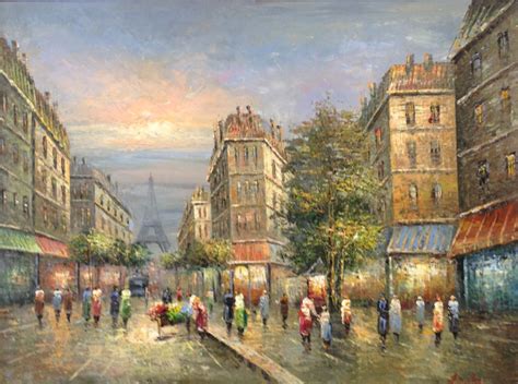 S Morantz Galleries Paris Street Scene With Eiffel Tower By Langly