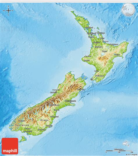 Physical 3d Map Of New Zealand Single Color Outside