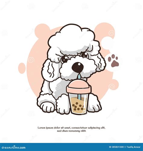 Poodle Dog Cute Drinking Boba Premium Vector Illustration Stock