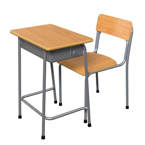 A School Desk With A Chair Next To It On A White Background In The Image