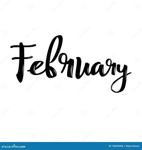 February Month Name Handwritten Calligraphic Word Bold Font Vector