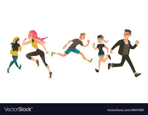 Set People Running Away In Fear And Panic Vector Image