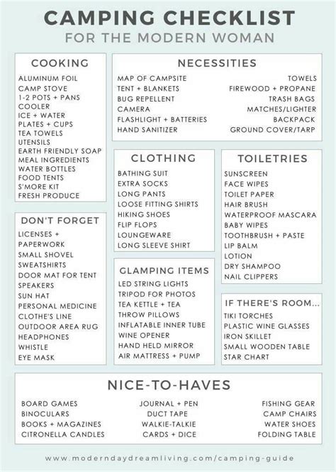 For example, you don't necessarily need to upgrade to a. Camping Checklist for the Modern Woman | Camping packing ...