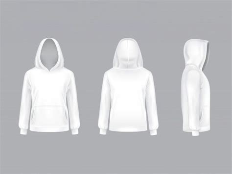 Realistic White Hoodie With Long Sleeves And Pockets Casual Unisex