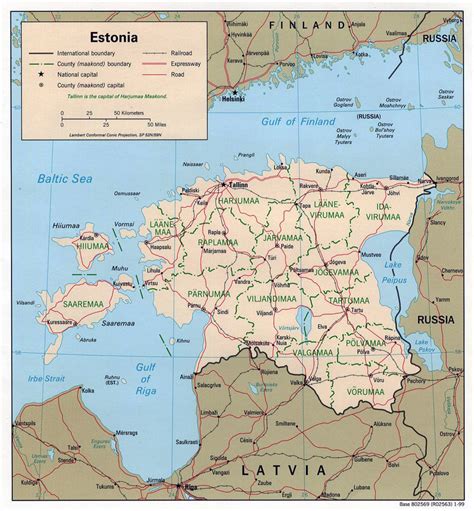 Detailed Political And Administrative Map Of Estonia With Roads And