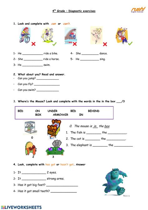 4th grade - New English adventure 1 worksheet