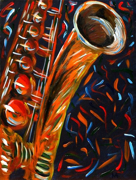 Saxophone Original Signed Acrylic Painting On Canvas By Michael