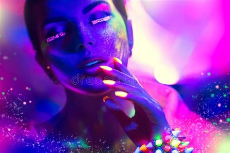 Fashion Model Woman In Neon Light Stock Photo Image Of Beautiful