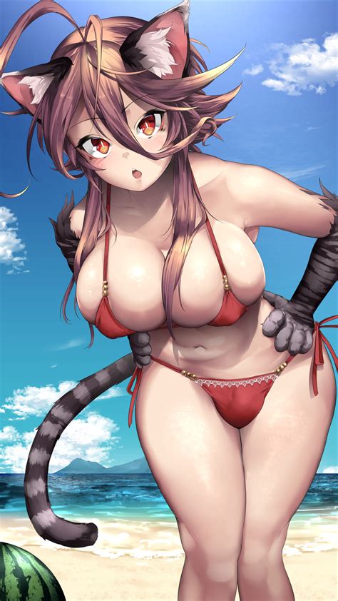 Rule Futa Arashi Yagatake Beach Bikini Breasts Bulge Cat Ears Cat Tail Catgirl Futa Only