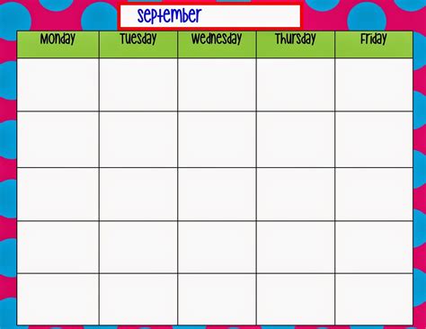 Monday Through Friday Calendar Template Weekly Calendar Template