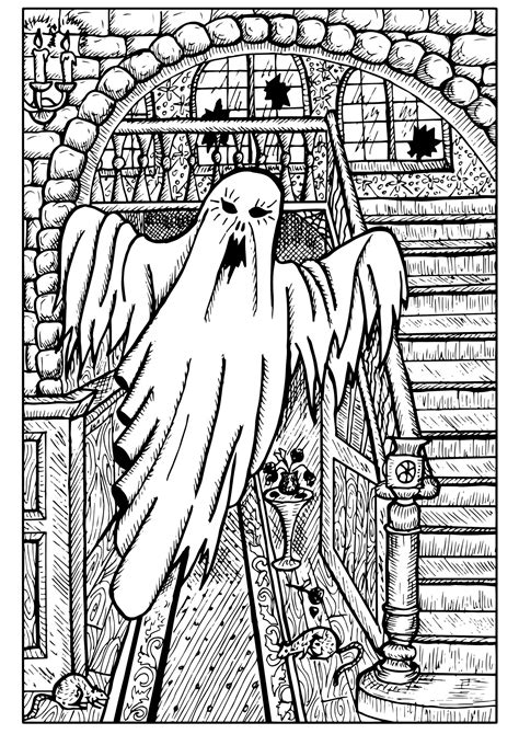 ghost   haunted house halloween adult coloring pages