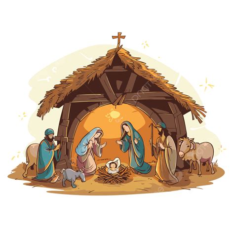 Free Nativity Scene Vector Sticker Clipart Christmas Nativity Scene With Jesus In A Manger With