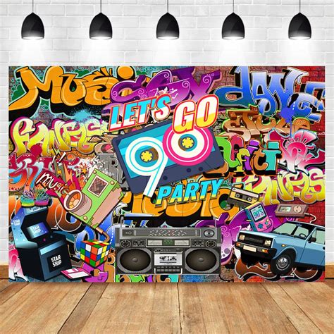 90s Theme Party Backdrop Hip Hop Graffiti Wall Photo Booth Backdrop Let