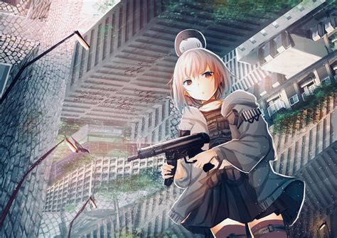 Wallpaper Girl Submachine Gun Weapon Anime Art Hd Widescreen