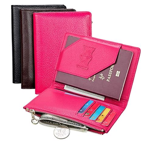 Fashion Wallet Women Genuine Leather Passport Cover Female Zipper