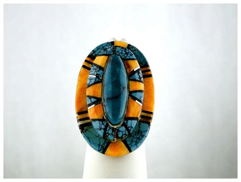 Navajo Richard Begay Turquoise Mosaic Inlaid Sterling Ring Sedona By