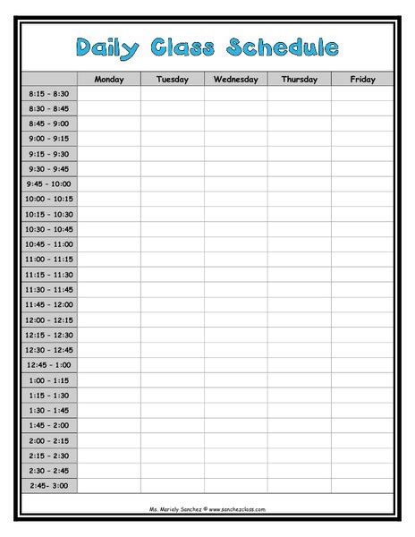 Daily Class Schedule Printables And Template For Kindergarten 6th Grade