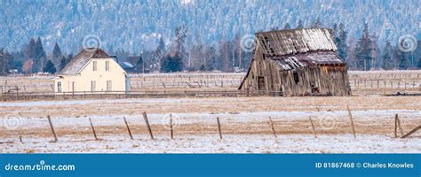 Winter On An Idaho Farm With Barn And Homestead Stock Photo Image Of