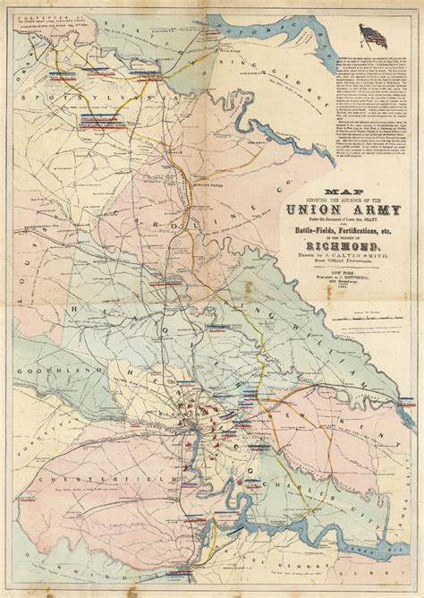 1864 Map Showing The Advance Of The Union Army Under The Command Of