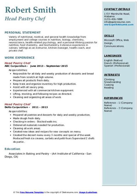 Contoh Cv Pastry Chef Full Guide Chef Resume 12 Samples Pdf