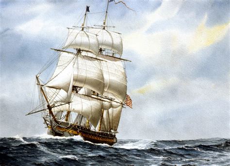 Uss Constitution At Sea Watercolor In Sailing Ship Paintings