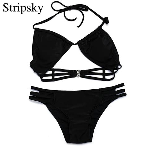 Stripsky Sexy Women Bandage Swimsuit Brazilian Bikini Set Low Waist Swimwear Bathing Suit Padded