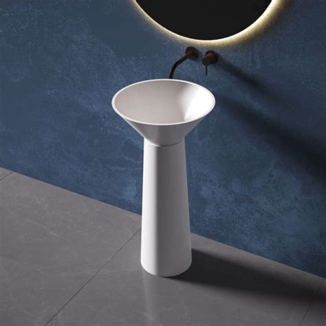 Round Modern Design White Freestanding Pedestal Bathroom Wash Basin