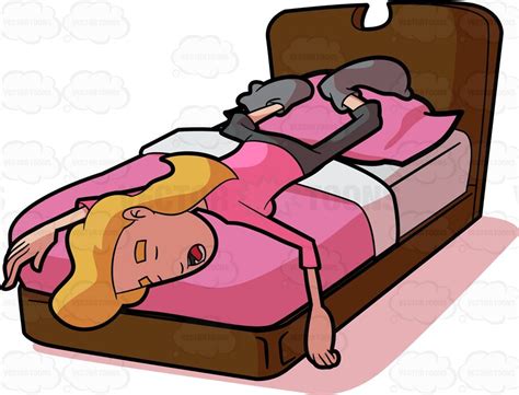 An Exhausted Woman Sleeping In Her Bed Cartoon Clip Art Pink Sheets