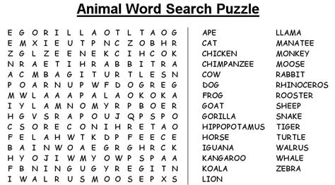Wildlife Word Search New Calendar Template Site