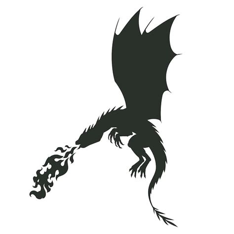 Premium Vector Fire Breathing Dragon Silhouette Cartoon Flying Winged