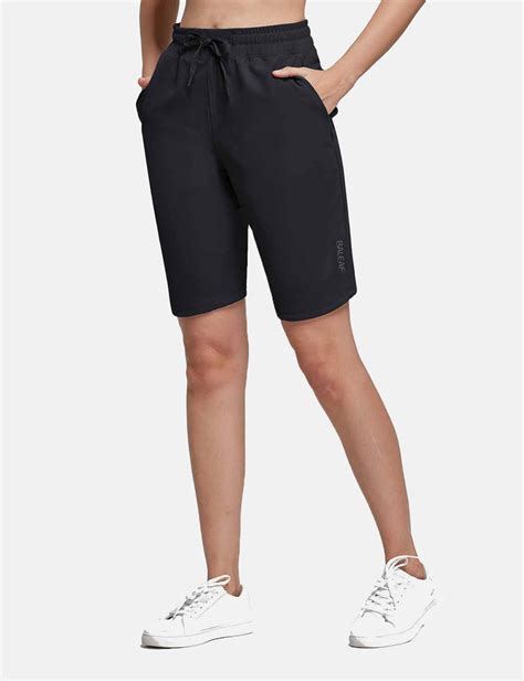 Baleaf Womens 10 High Rise Bermuda Shorts W Zippered Pockets