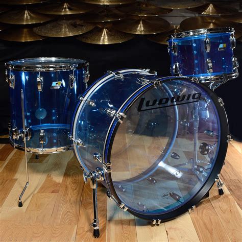 Ludwig Vistalite 131624 3pc Drum Kit Blue Acrylic Drum Kits Drums