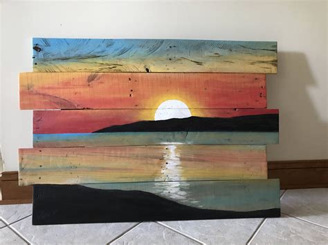Sunset On Reclaimed Wood Custom Painting Etsy Pallet Painting