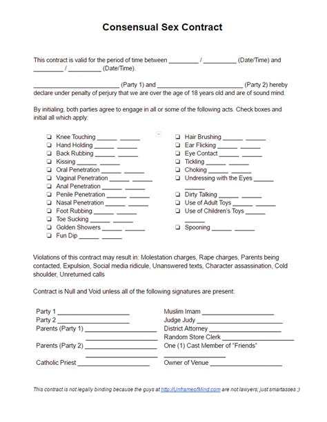 Printable Sex Contract — Unframe Of Mind