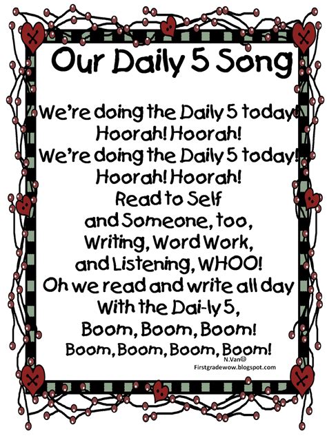sharing our Daily Five song! Free printable :) | Daily five, Daily 5, Daily 5 kindergarten