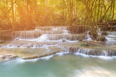 Multiple Layer Waterfalls In Deep Natural Forest Natural Landscape